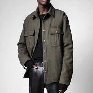 NWT Zadig & Voltaire Bali Khaki Skull Print Back Pocket Loose Fit Shirt Jacket S
